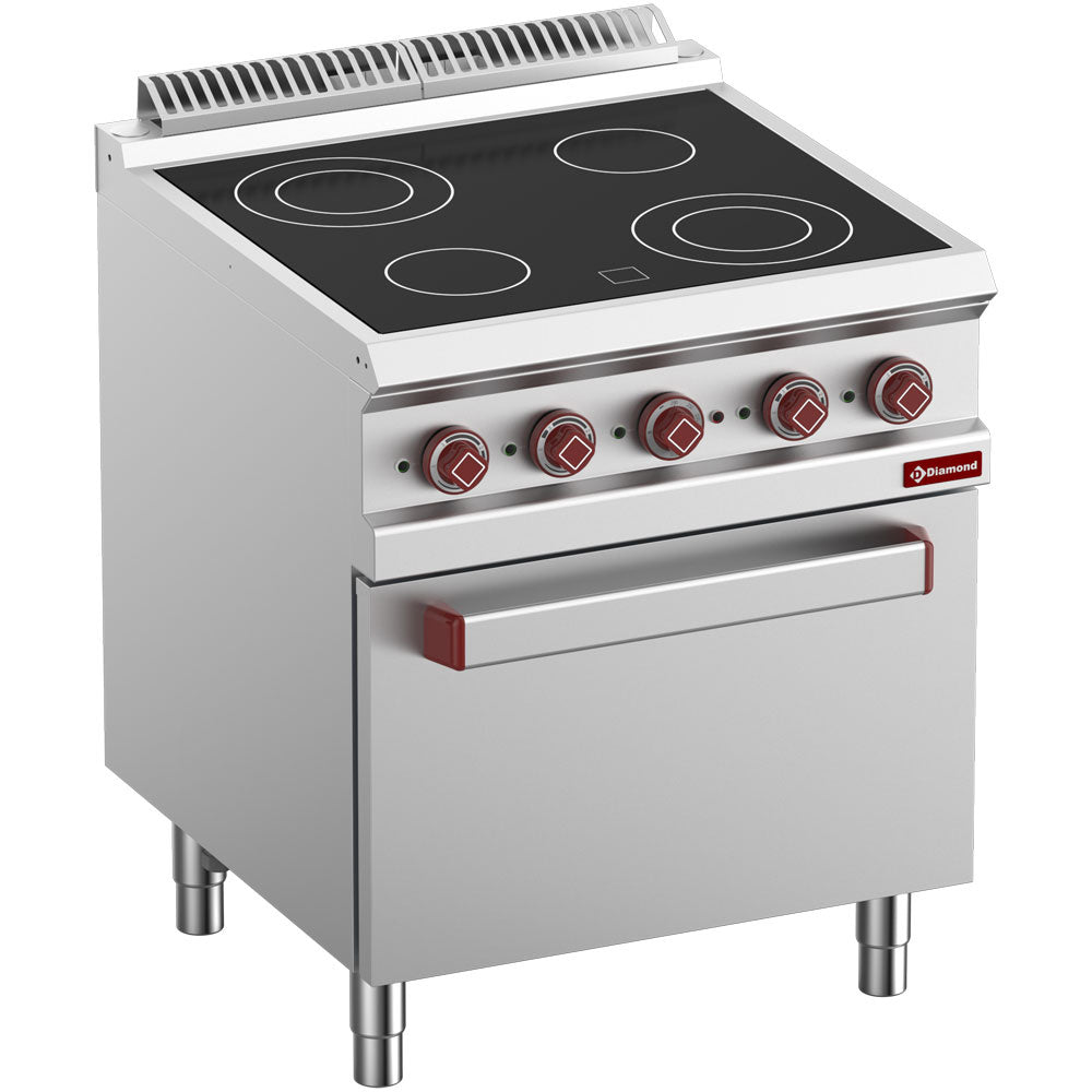 El-komfur vitrokeramisk 4 kogeplader, ovn GN 2/1 med elektrisk grill