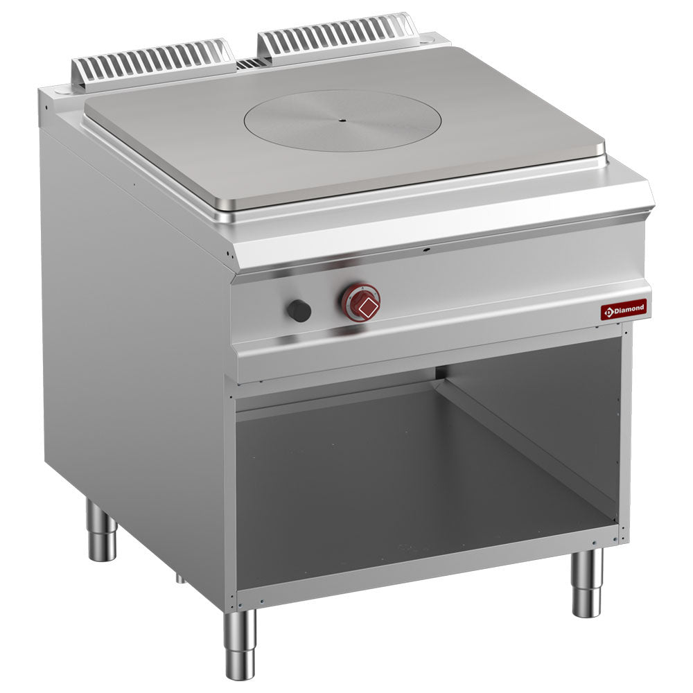 Gaskomfur med massiv top, åbent skab