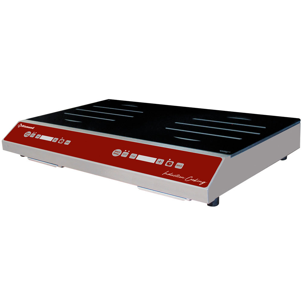 Induktionskogeplade med dobbelt zone (2x 1750 watt), touch-kontrolpanel i glas