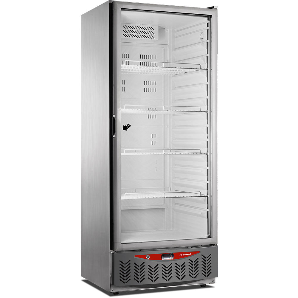 Køleskab, 525 liter, glaslåge, GN2/1+600x400, rustfrit stål