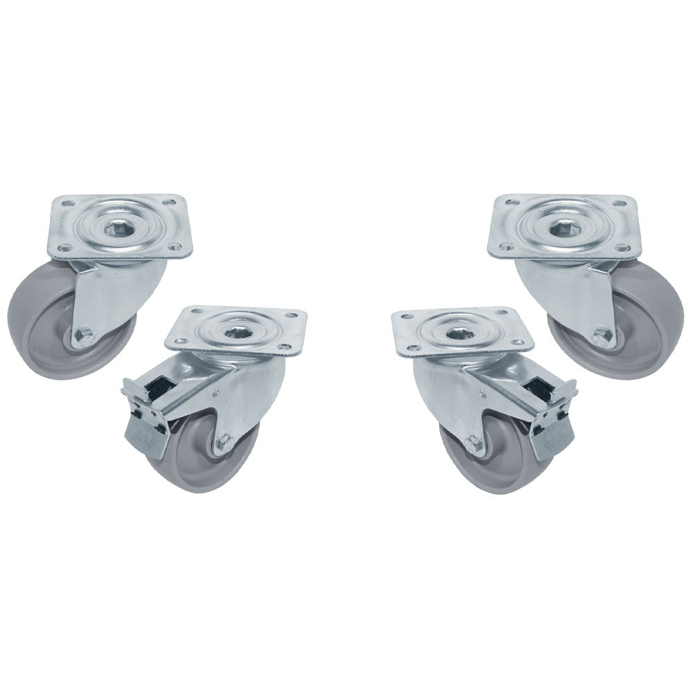 Sæt med 4 drejelige hjul Ø100 skabe, 2 med bremser