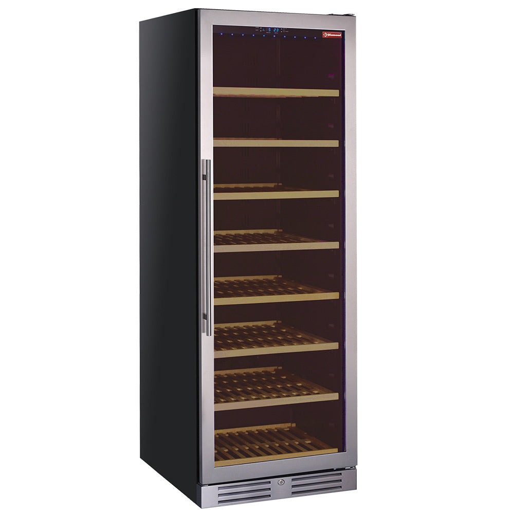 Vinkøleskab, ventileret, dør i rustfrit stål, 470 liter, - SORT
