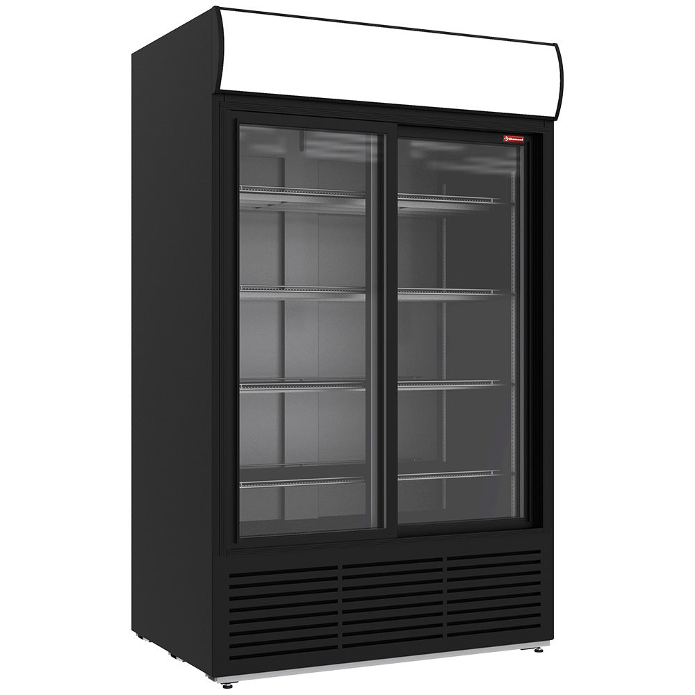 Displaykøleskab 1230 liter, lysboks, 2 skydedøre - SORT