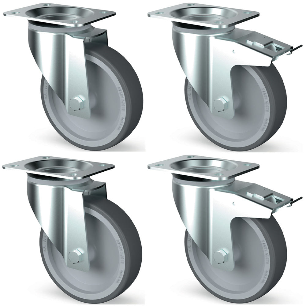 Sæt med 4 drejelige hjulskabe, 2x med bremser