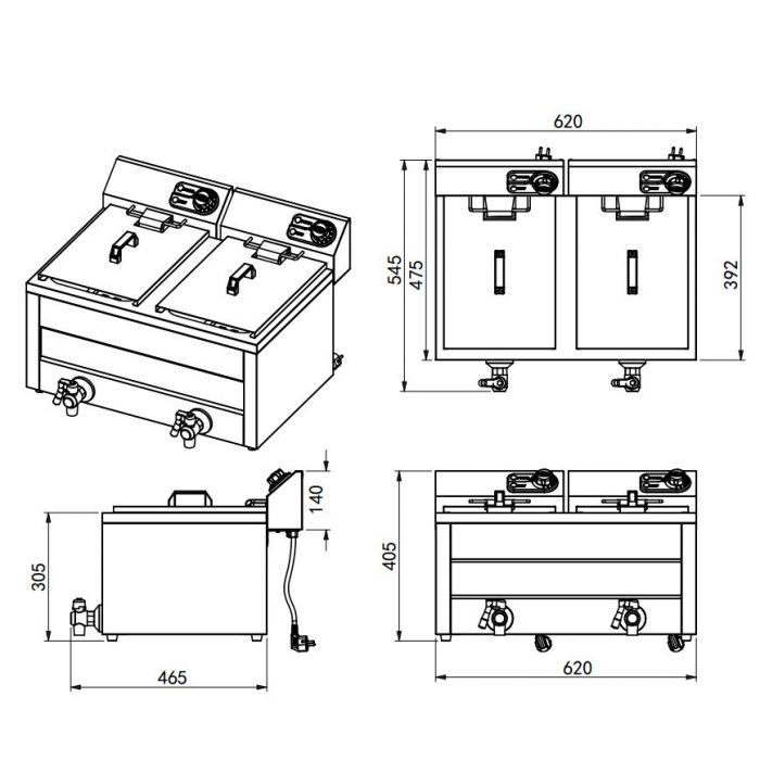 Friture - Elektrisk - 2 X 8 liter - 2 x 3 KW