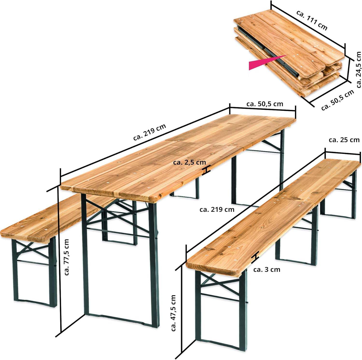 Berliner bord/bænksæt - 1 bord - 2 bænke