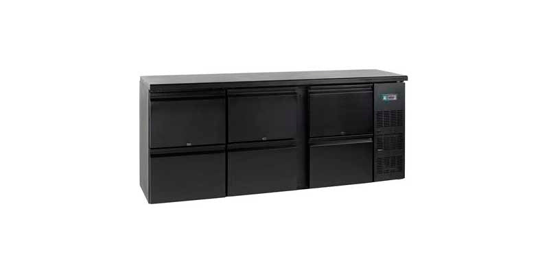 Køledisk - Sort - 6 skuffer - 202 cm bred