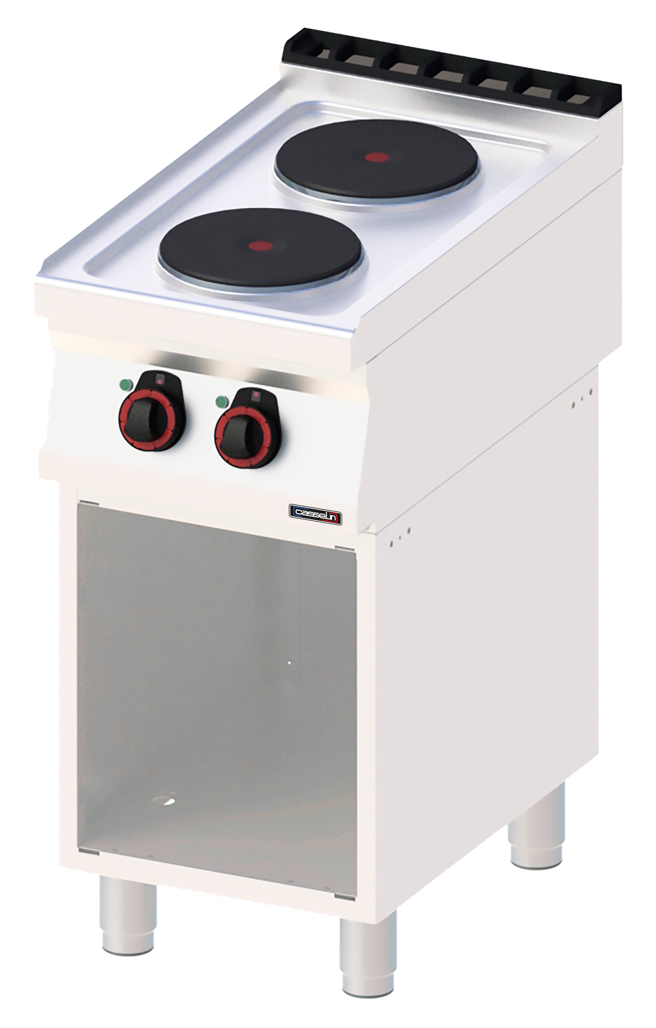 El-komfur 2 brændere med åbent skab 40