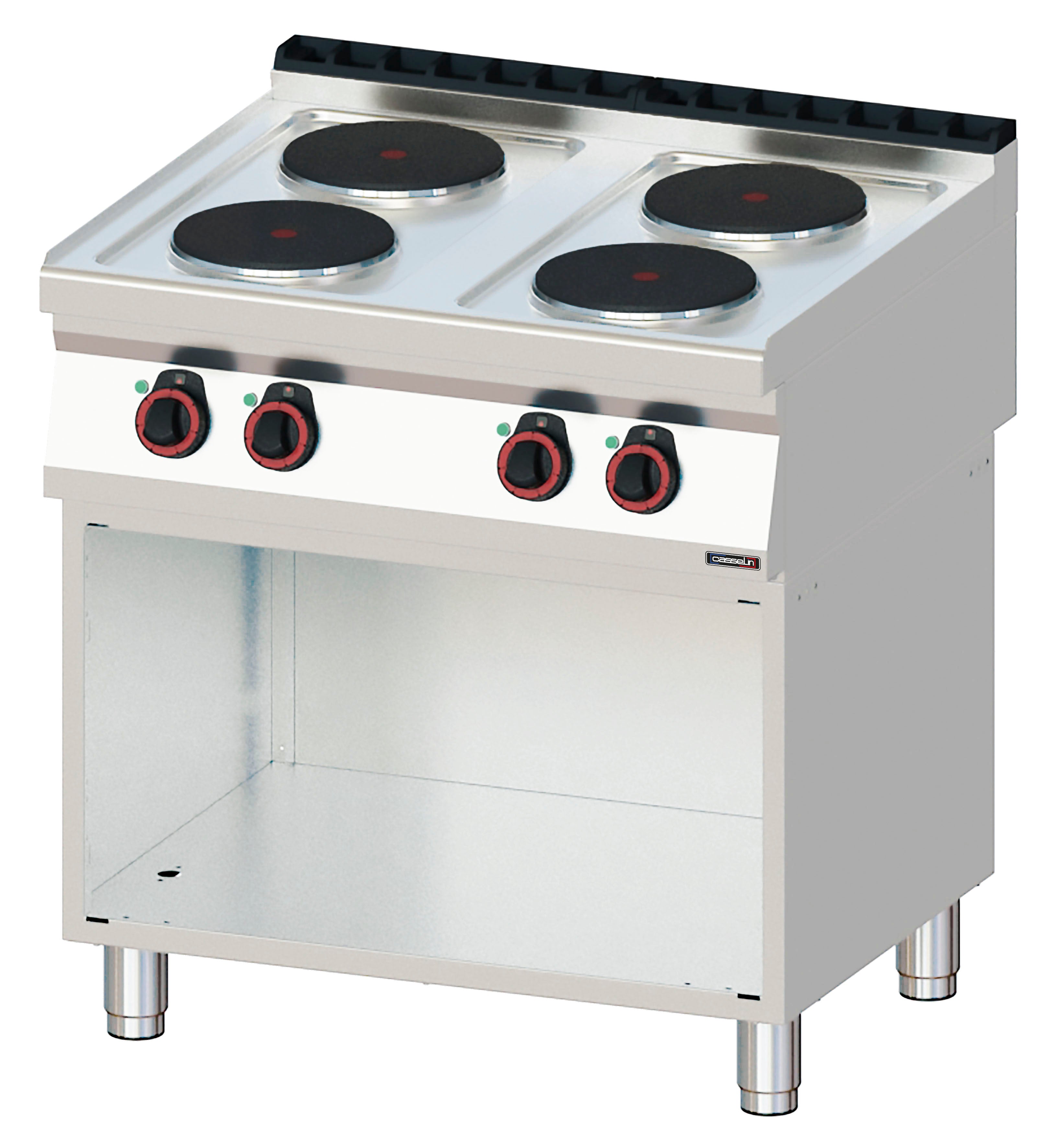 El-komfur 4 brændere med åbent skab 80