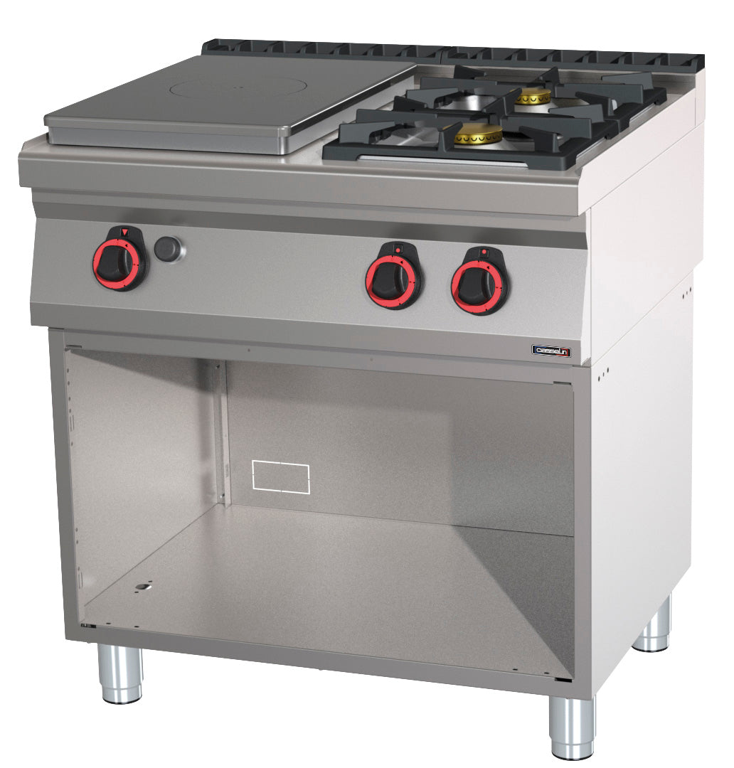 Gaskomfur 2 brændere + 1 massiv top med åbent skab 80