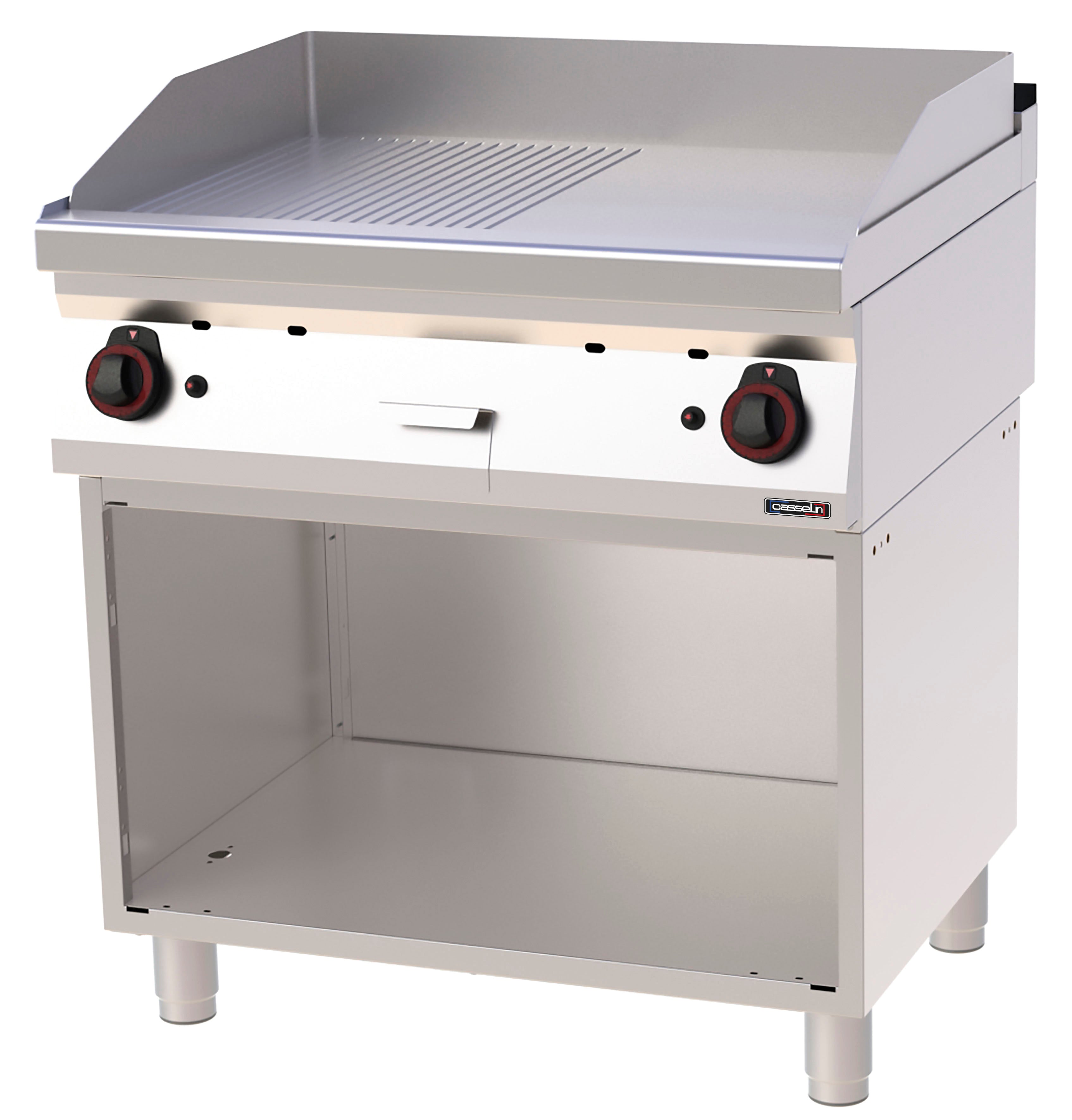 Gasgrillplade Rillet Glat krom med åbent skab 80