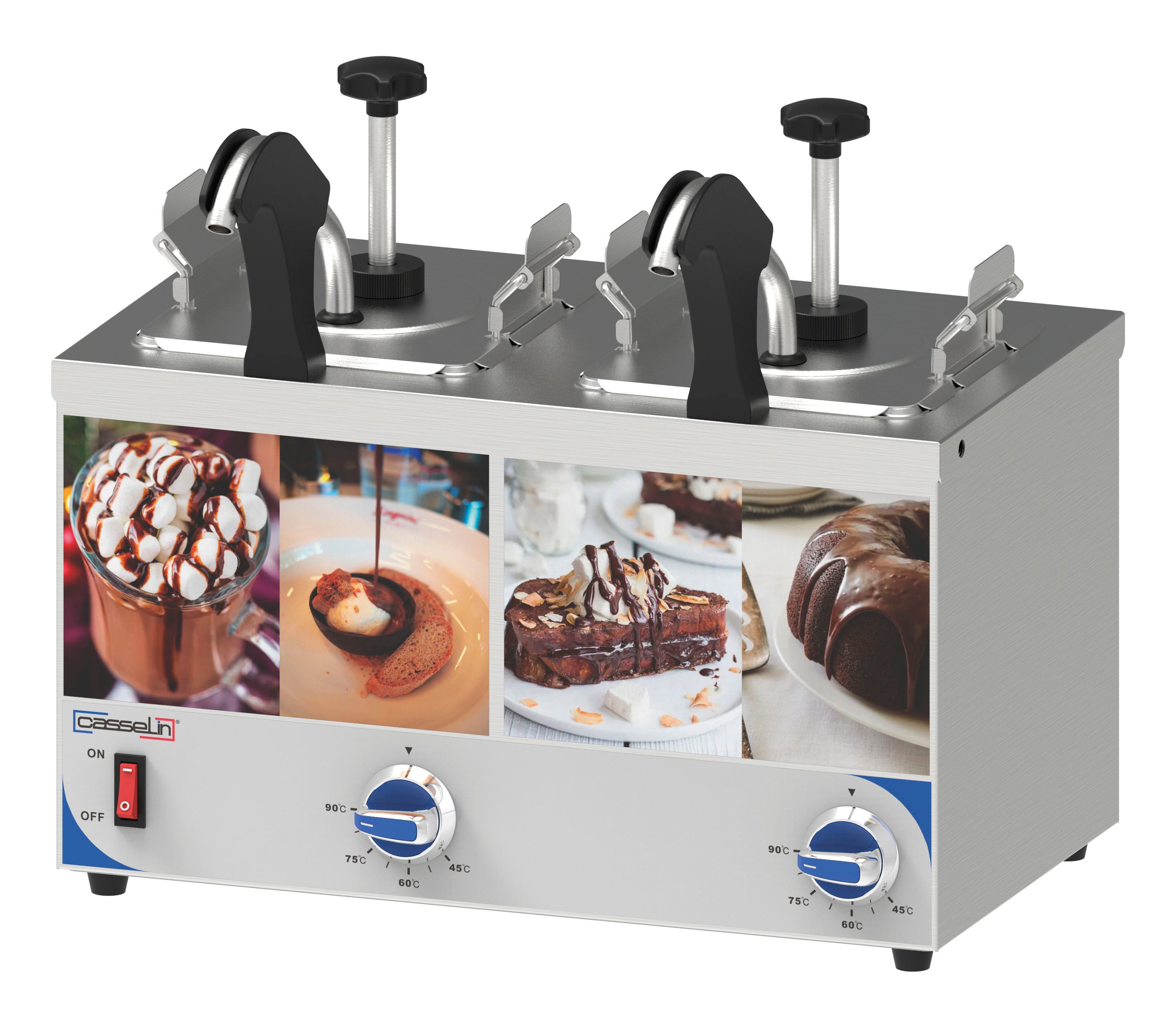 Sauce dispenser med pumpe og opvarmet dyse dobbelt