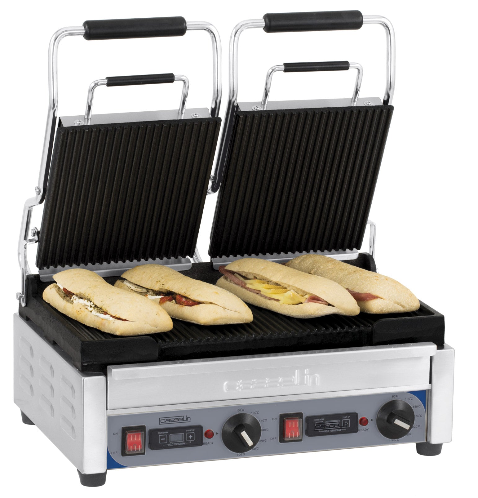 Dobbeltkontaktgrill Premium rillet - rillet med timer