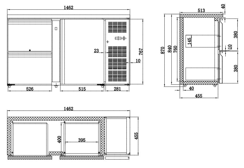 Backbar 2 skuffer - 1 låge - sort