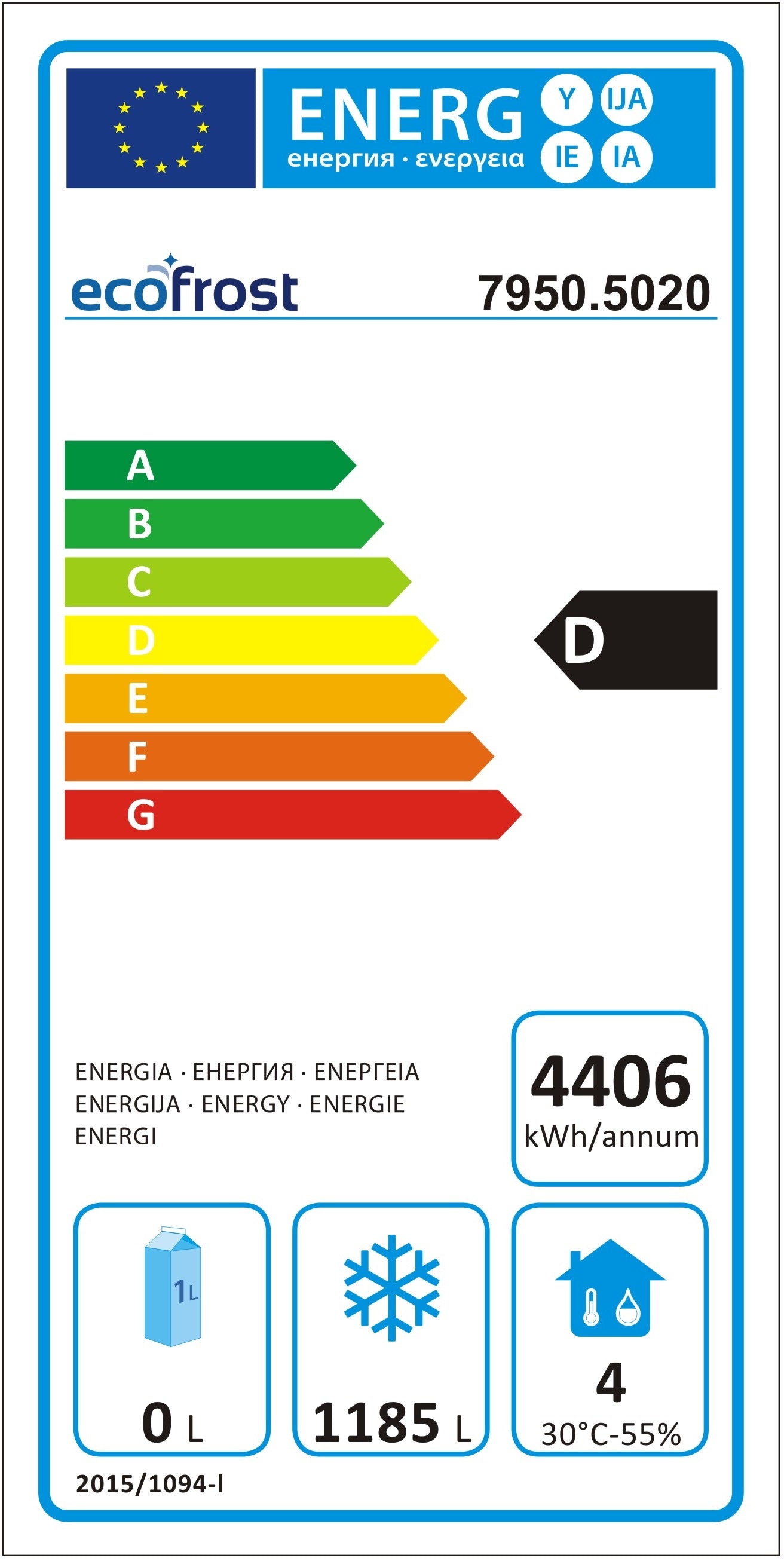 Industrifryseskab - 1300 liter - GN 2/1 - rustfrit stål