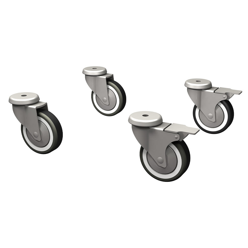 Sæt med 4 "galvaniserede" drejehjul, 2 med bremser
