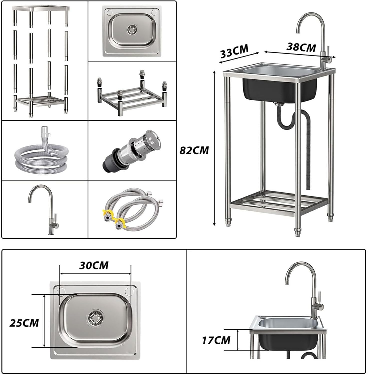 Håndvask - mobil (uden hjul) 38 x 33 x 82 cm