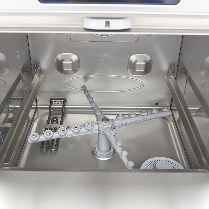 Underbordsopvaskemaskine - 50 x 50 cm - med afløb, afspændingsmiddel og sæbepumper - 400V (På lager igen 7. oktober - forudbestil)