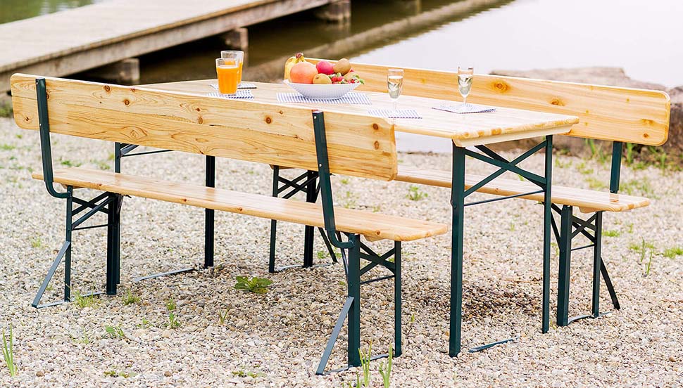 Berliner bord/bænksæt - med ryglæn - 1 bord - 2 bænke