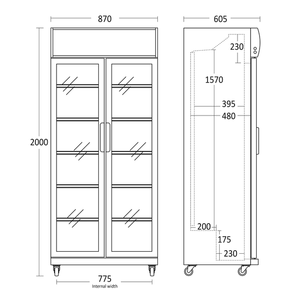 Displaykøleskab - 2 låger - 569 liter - sort/hvid - SD 881 HE
