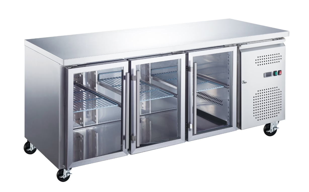 Kølebord - 417 Liter - 180cm - 3 glasdøre