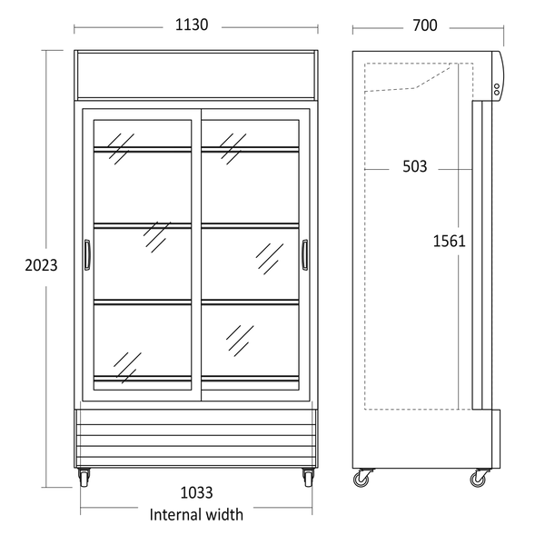 Displaykeleskab - 764 liter - 2 skydedøre - Sort - SD 1002 BSLE