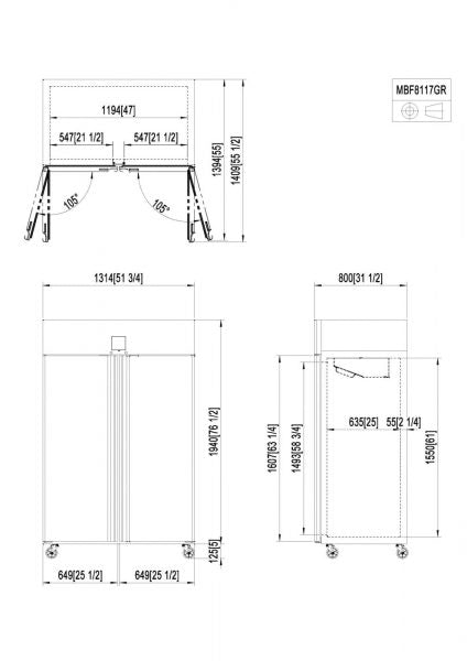 Industrikøleskab - dobbelt - rustfrit stål - GN 2/1 - 1240 liter