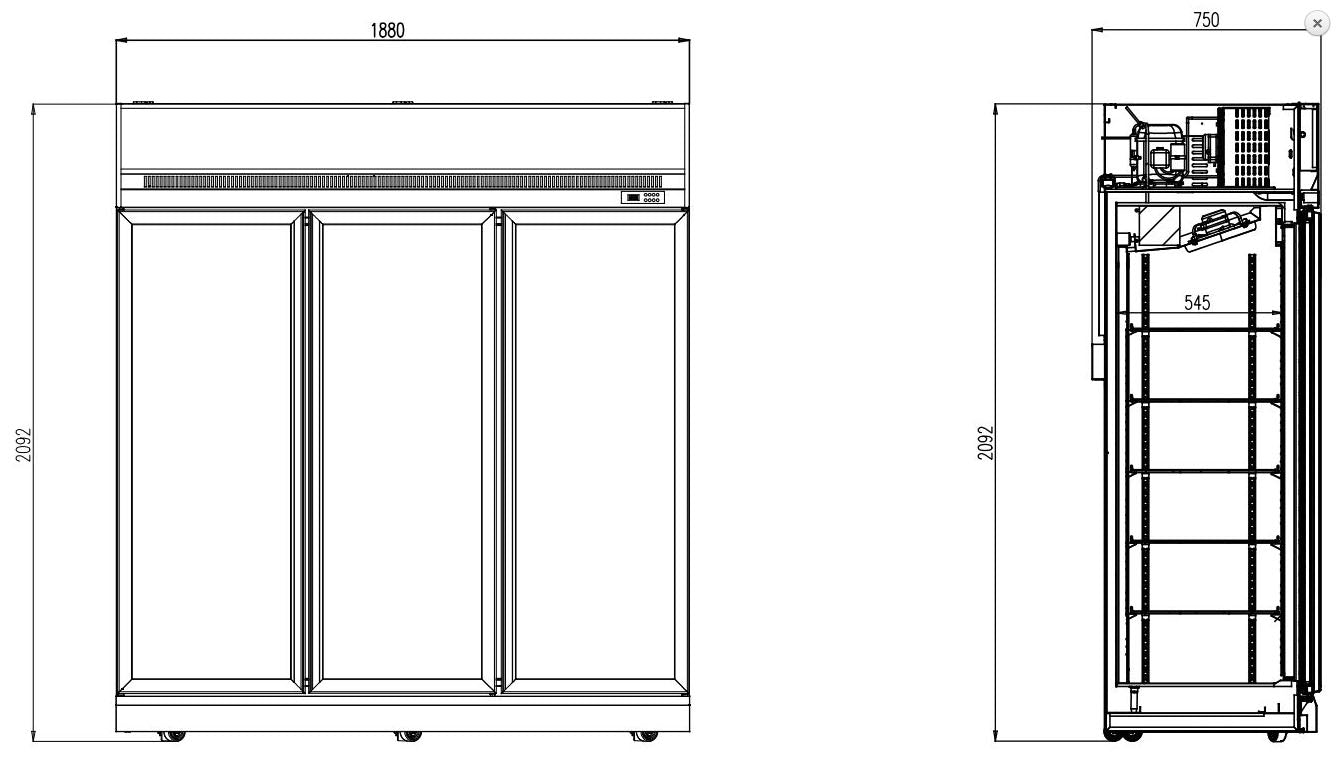 Displaykøleskab - 3 døre - 1530 liter