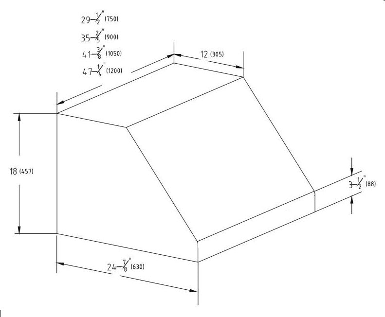 Industriemhætte - vægmonteret m/motor - 120 cm bred - 63 cm dyb