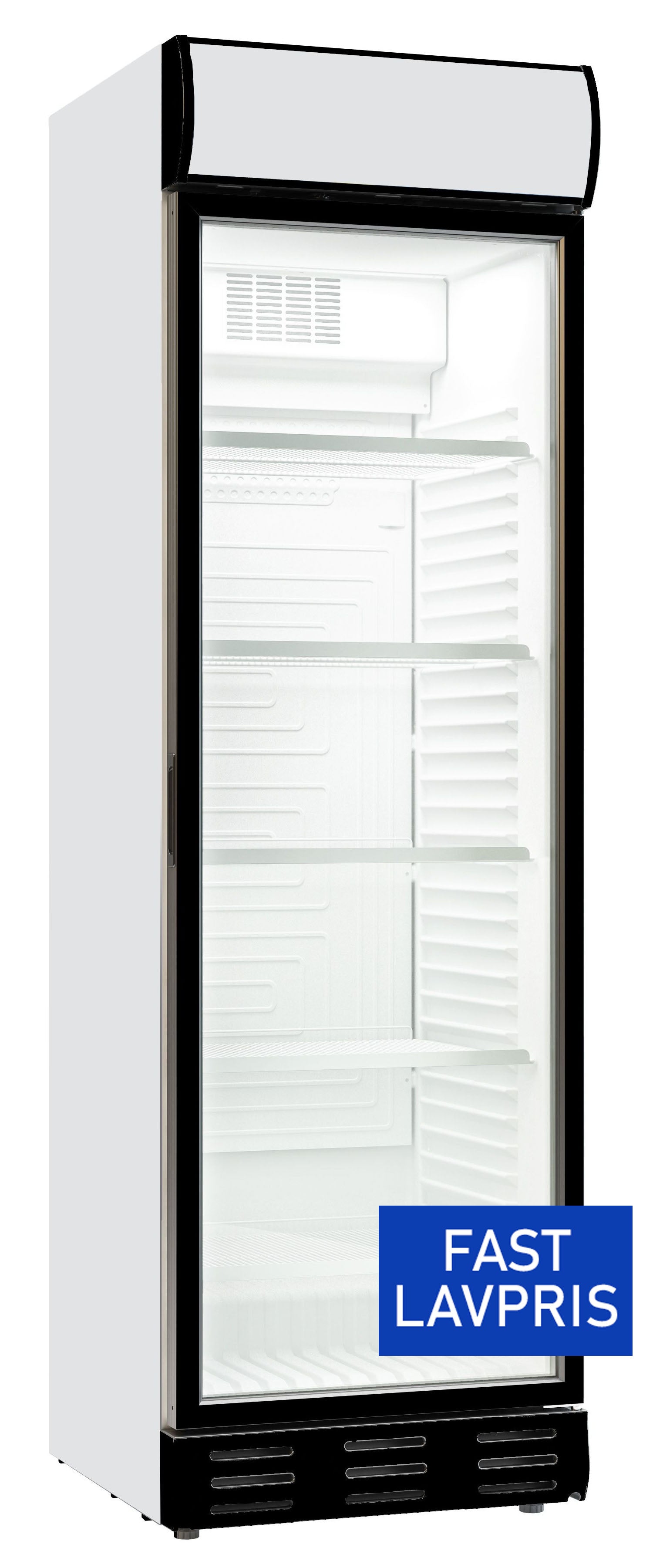 Displaykøleskab - Hvid/Sort dør og topskilt - 382 liter