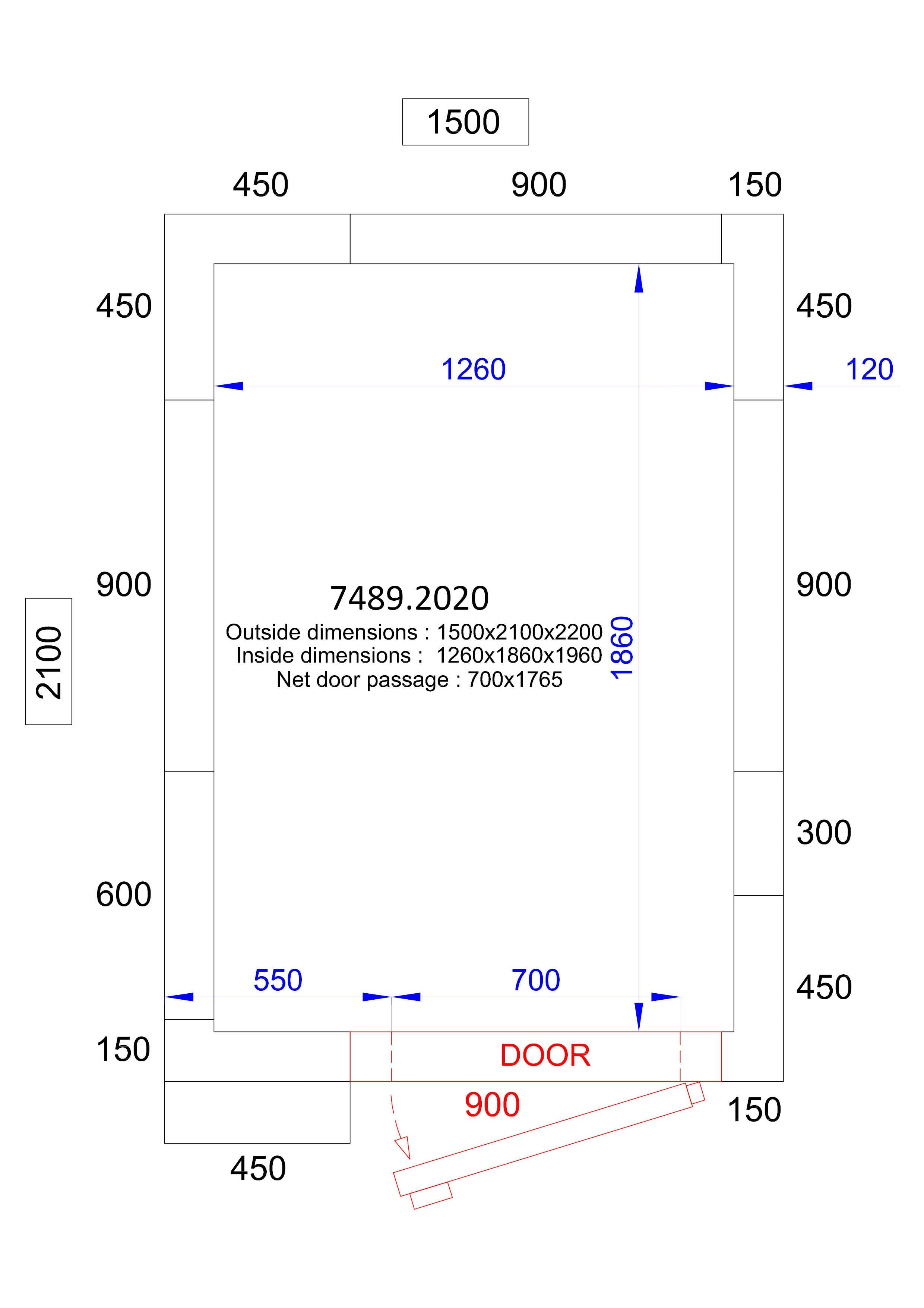 Kølerum / Fryserum - ProLine - 150 x 210 x 220 cm (høj) - 120 mm isolering
