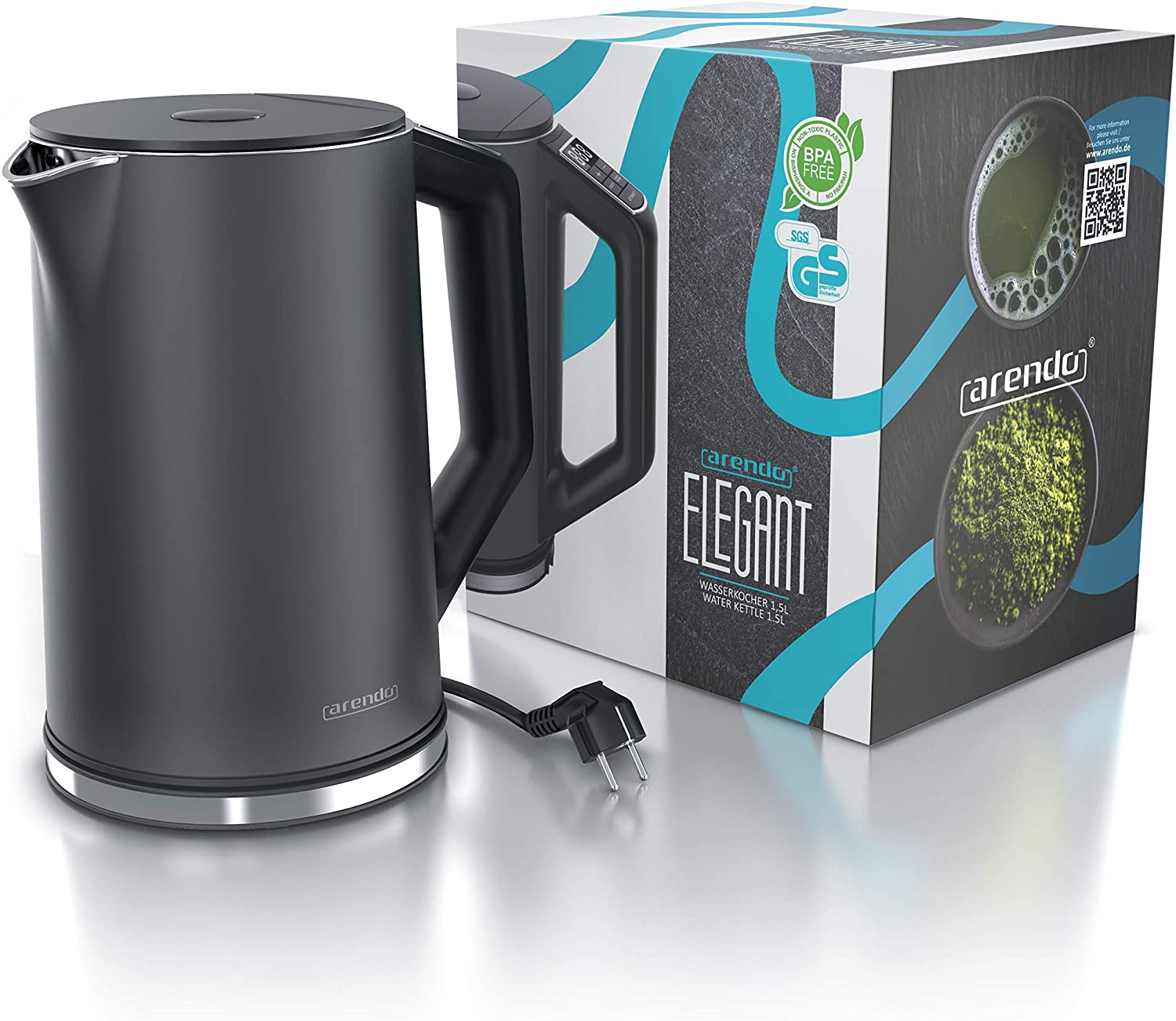 Elkedel - Grå - elektronisk med varmeindstillinger