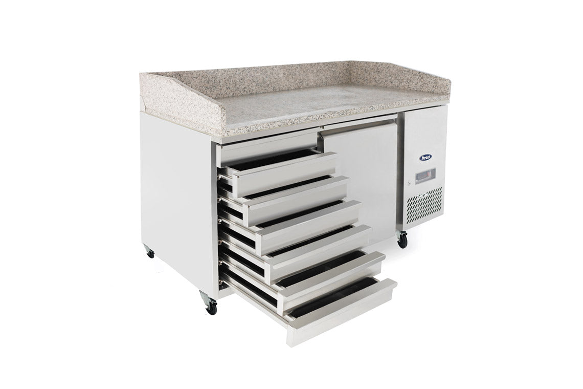 Pizzadisk - 7 skuffer og 1 låge - Granitbordplade