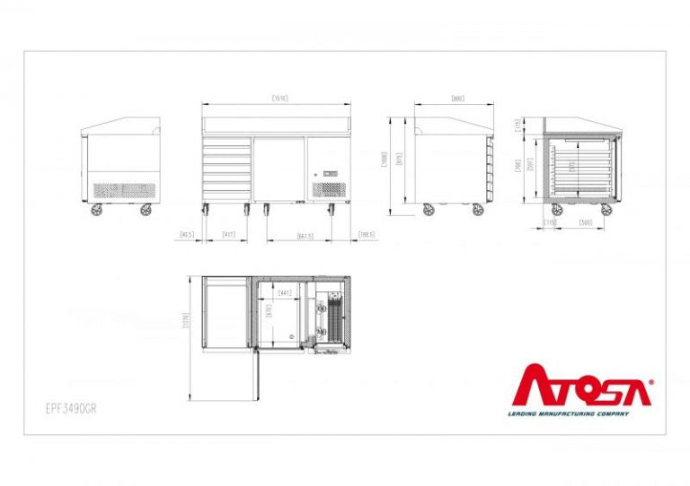 Pizzadisk - 7 skuffer og 1 låge - Granitbordplade