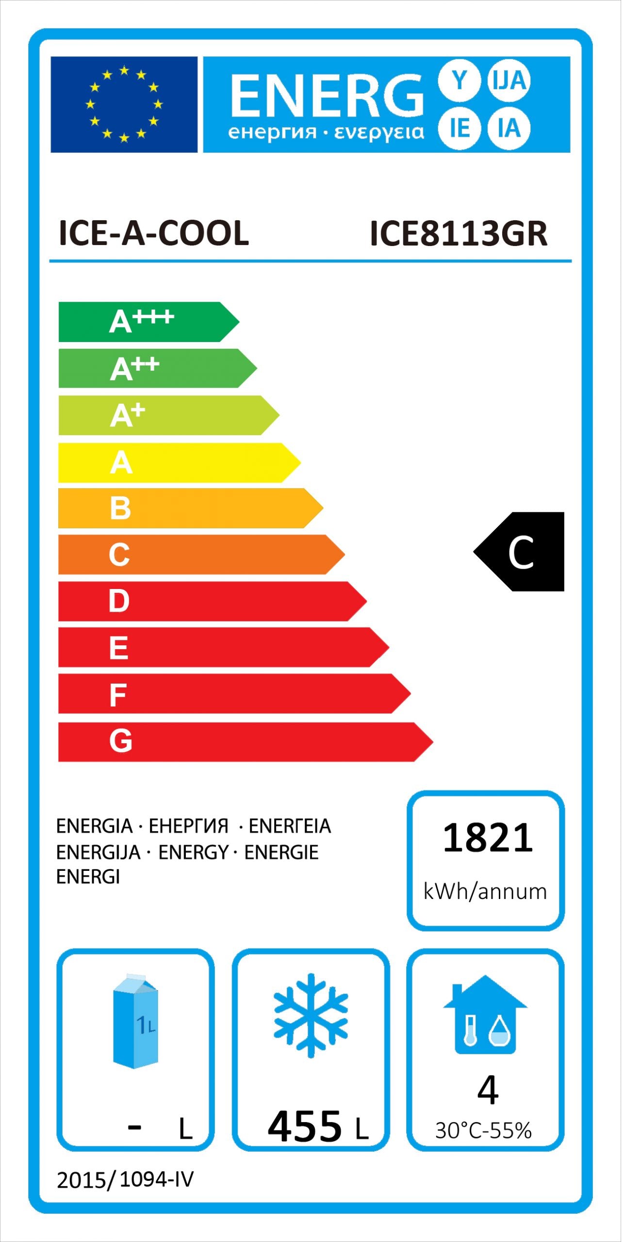 Industrifryseskab - Rustfrit stål - 455 liter netto - GN 2/1 - IAC