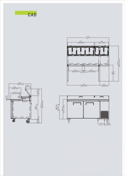 Saladette - 2 låger - Inklusive 9 x 1/3 GN beholdere, 100 mm dyb
