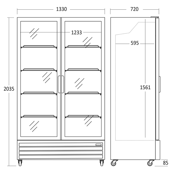 Displaykøleskab - 2 låger - 1100 liter - sort