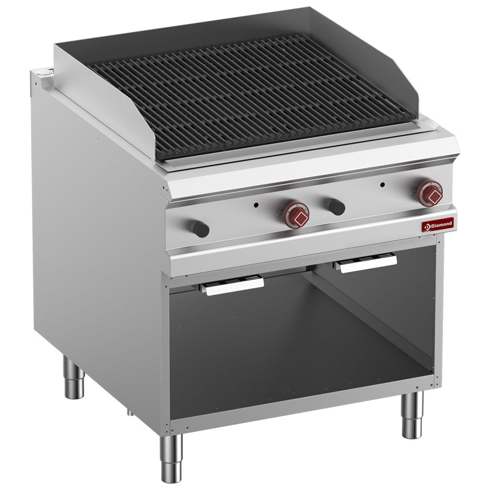 Lavastengrill, modul 1/1, støbejernsrist "2 sider", åbent skab