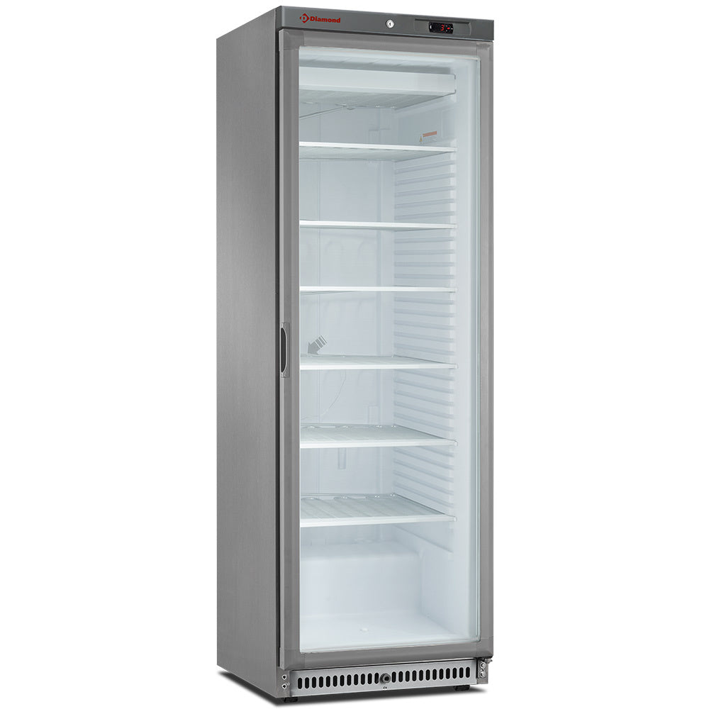Fryser, statisk, glasdør, 400 liter. Rustfrit stål