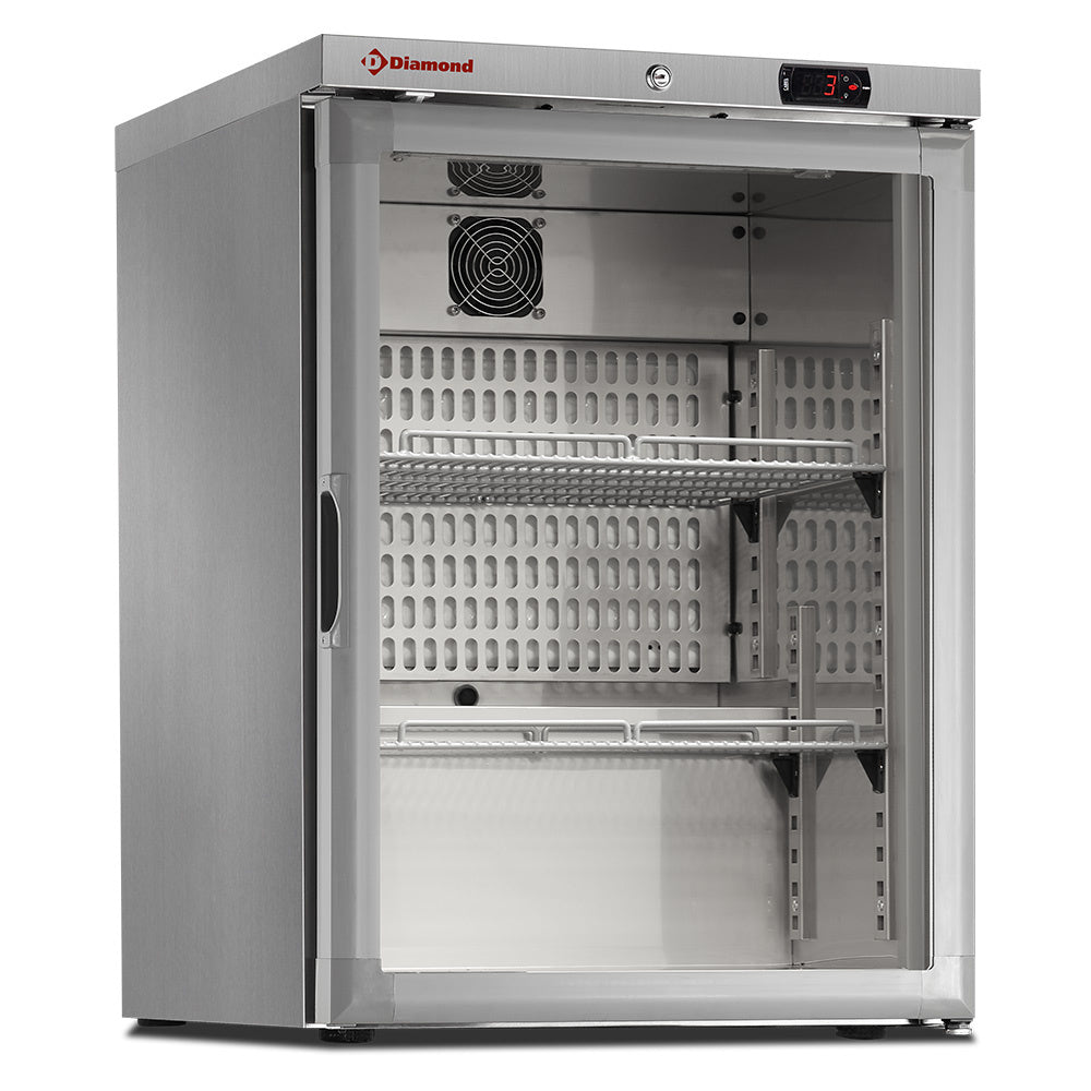 Kkøleskab, glaslåge, 150 liter. Rustfrit stål