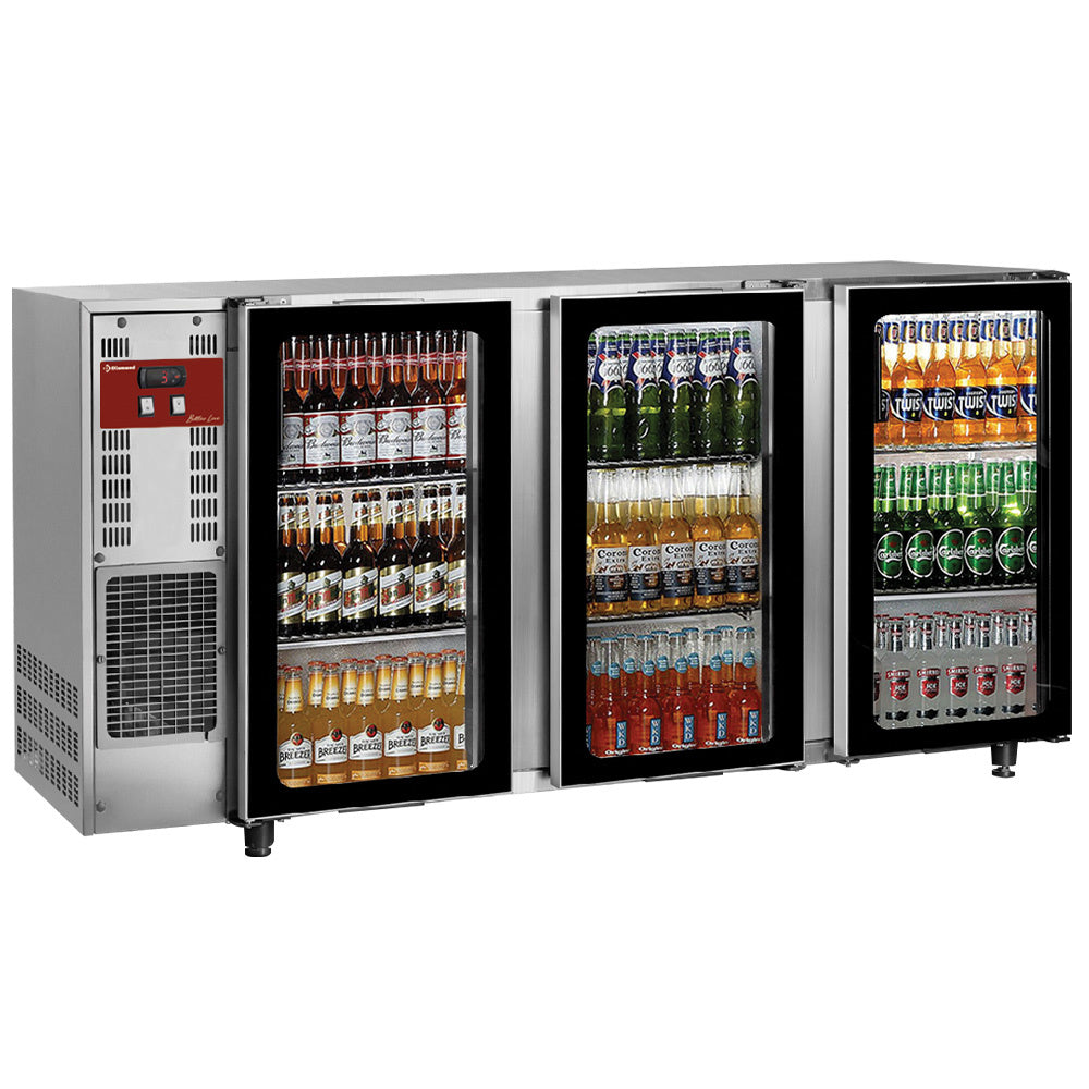 Backbar, rustfrit stål, 3 glasdøre, 579 liter
