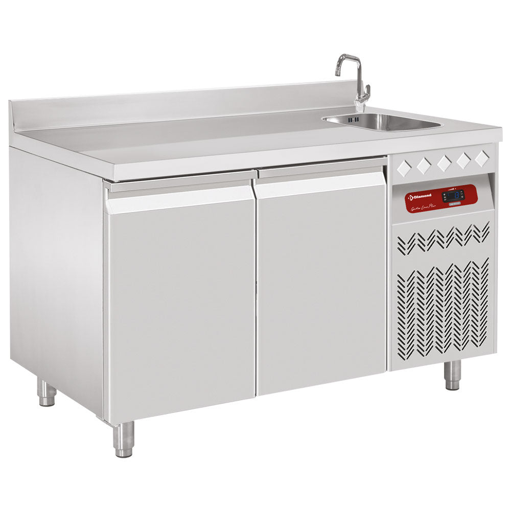 Kølebord, 2 låger x GN 1/1, 260 liter med vask