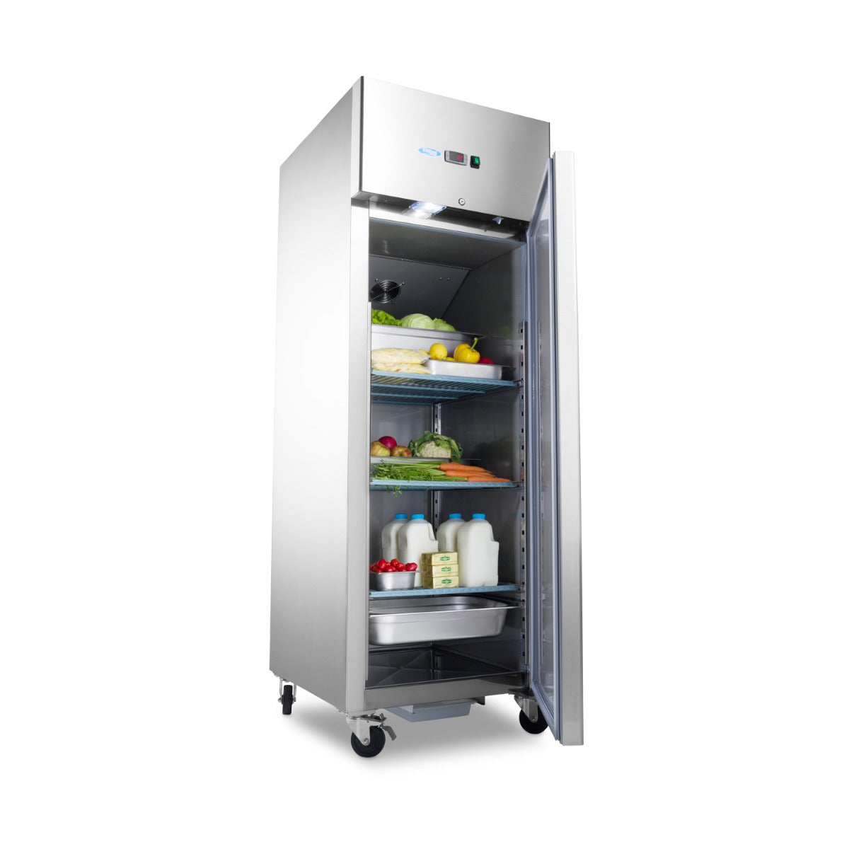 Køleskab - 700 Liter - 3 justerbare hylder (2/1 GN) - på hjul - Rustfrit stål (Tilbud Efterår)