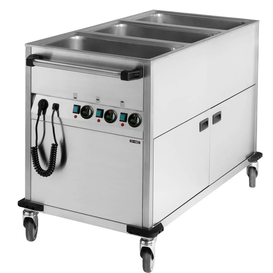 Bain-Marie - Vogn med hjul - Med Varmeskab - 3 X GN 1/1