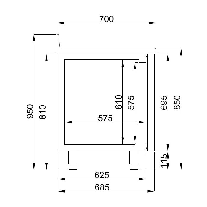 Kølebord - 4 Døre - Med bagkant - Monoblock