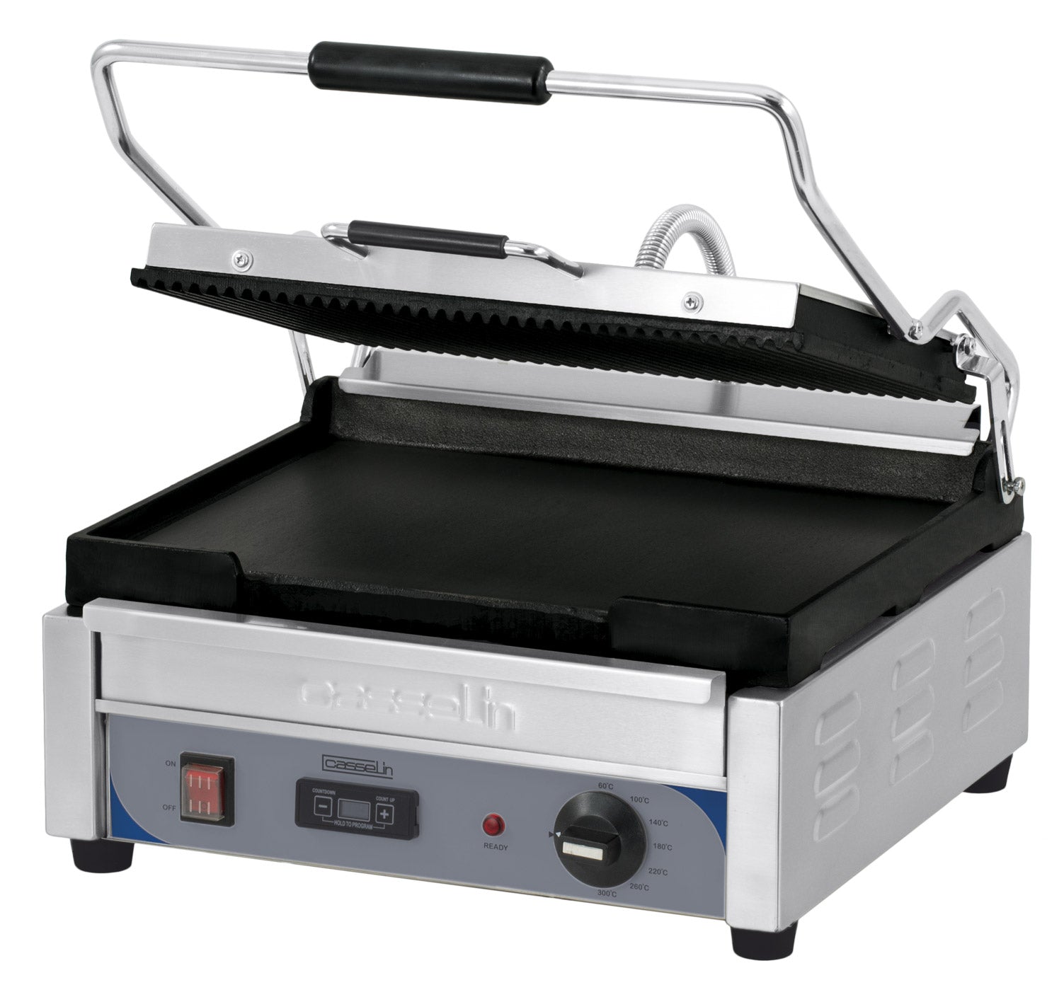 Kontaktgrill Premium stor rillet - glat med timer