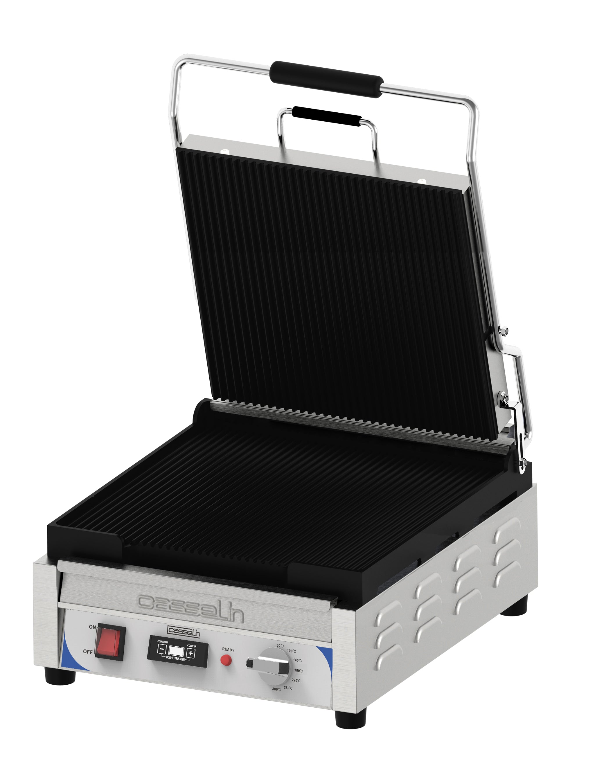 Kontaktgrill Premium rillet - rillet med timer - XL