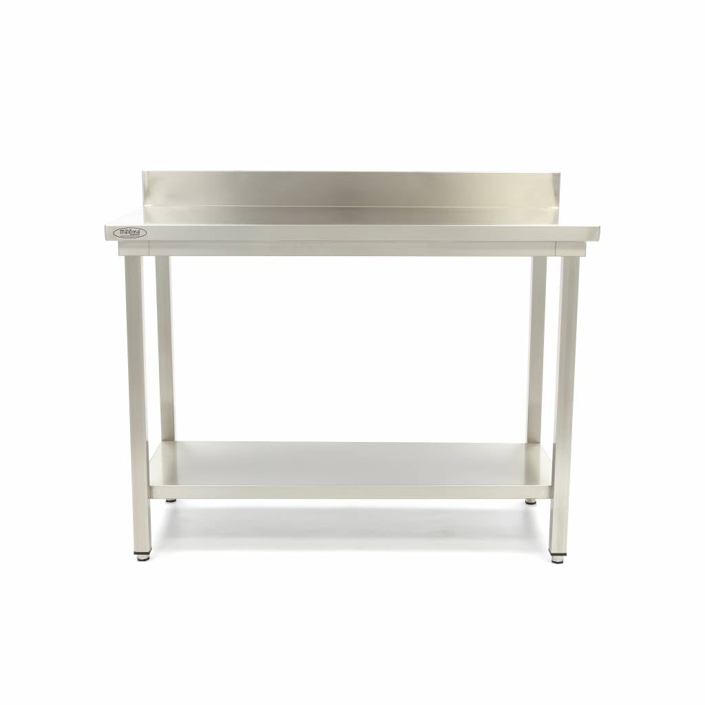 Bord i rustfrit stål - 200 x 60 cm - Justerbar højde - med bagplade og opbevaringshylde