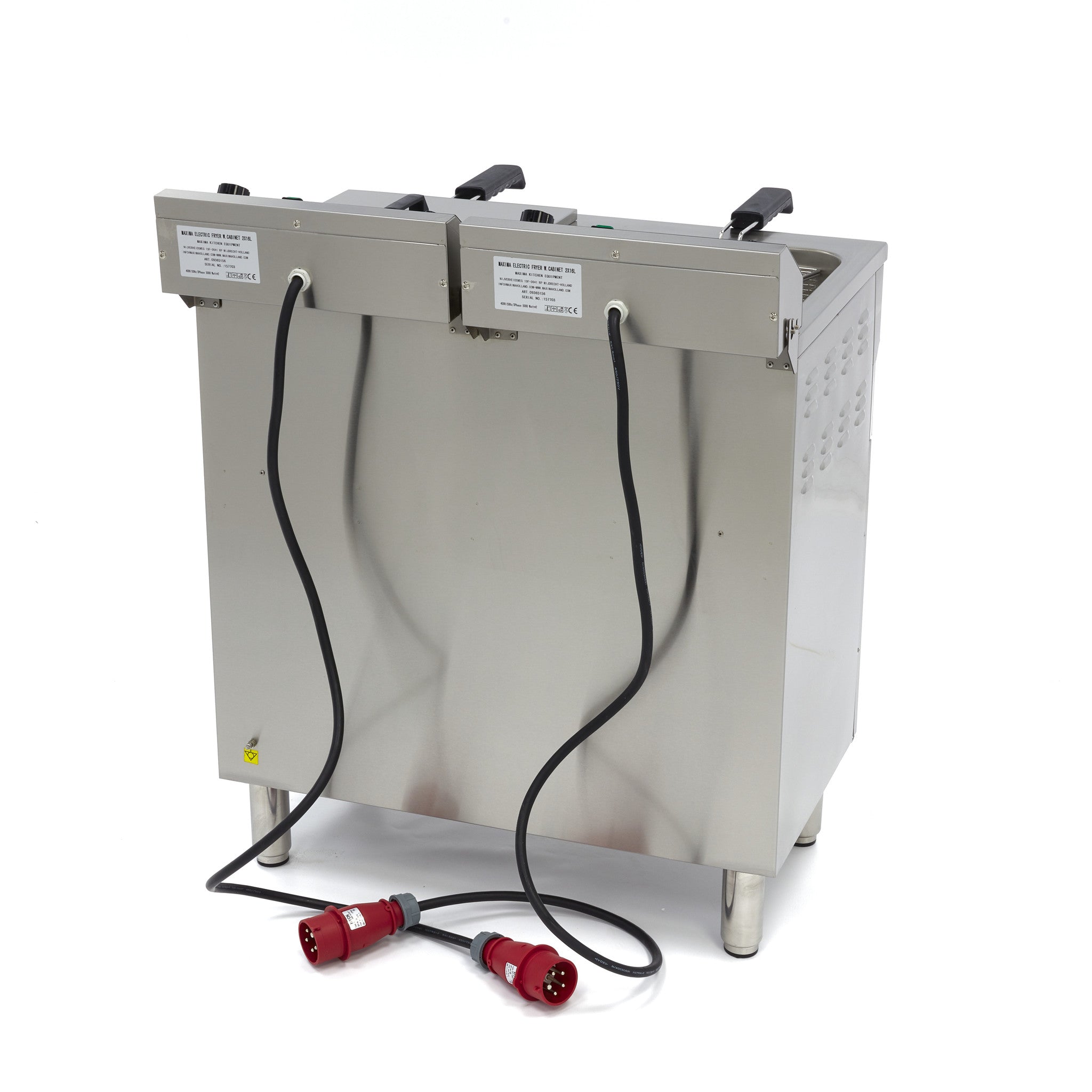Friture - 2 x 16 Liter - 2 kurve - med aftapningshane og stativ (230 volt) (ingen emballage - skal afhentes, fragt ikke inkluderet)