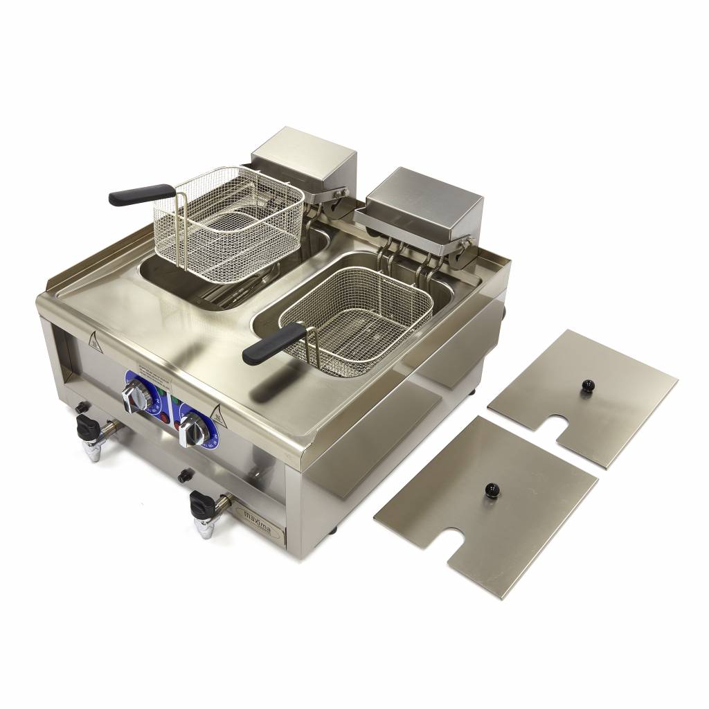 Friture  - 2 x 10L - 2 kurve - med aftapningshane - 400V